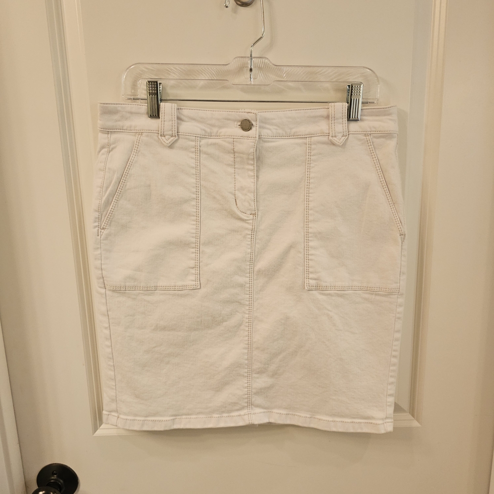 Ann Taylor Women's White Denim Knee-Length Pencil Skirt | Size 8